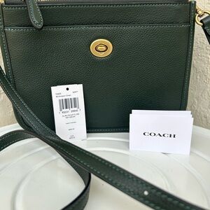 coach bag slim turnlock Crossbody Bag In Polish People Leather Hunter green NWT